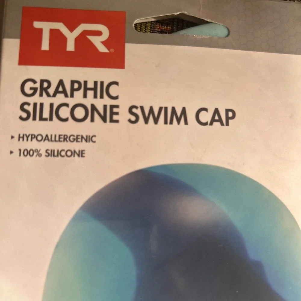 New TYR Tie Dye Graphic 100% Silicone Blue & Green Swim‎ Swimming Cap Youth Fit
